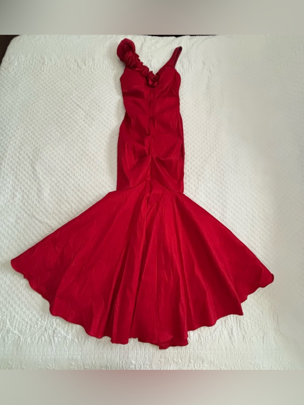 Elegant Roses Candy Red One-Shoulder Mermaid Prom Dress Formal S